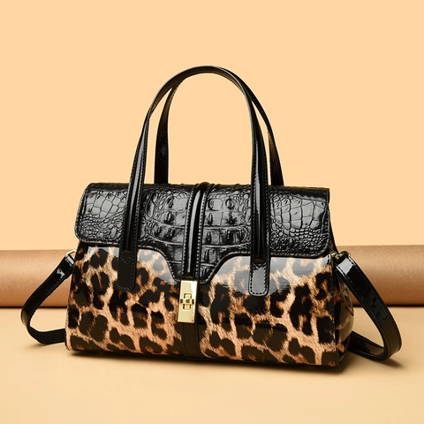 Borsa A Mano Motivo Coccodrillo Donna Stampa Leopardata Pelle PU Borsa A Tracolla Retro Elegante Versatile Nicchia Tote