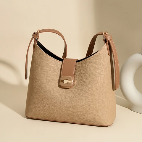 Damen Schultertasche Aus PU Leder Mit Kieselmaserung Retro Unterachseltasche Große Kapazität Verstellbarer Riemen