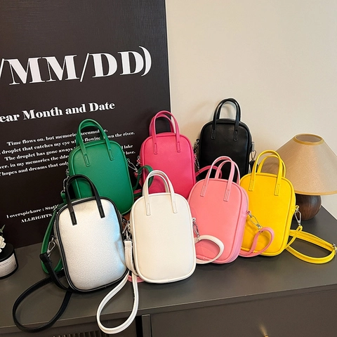 Mini Tote Bag PU Leather Crossbody Shoulder Bag For Women Vertical Square Solid Color Small Simple Handbag Purse
