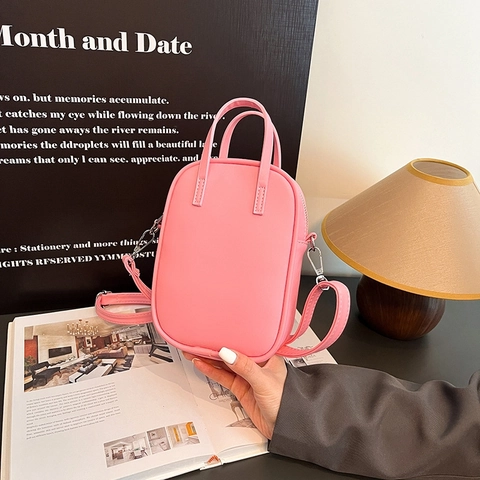 Mini Tote Bag PU Leather Crossbody Shoulder Bag For Women Vertical Square Solid Color Small Simple Handbag Purse