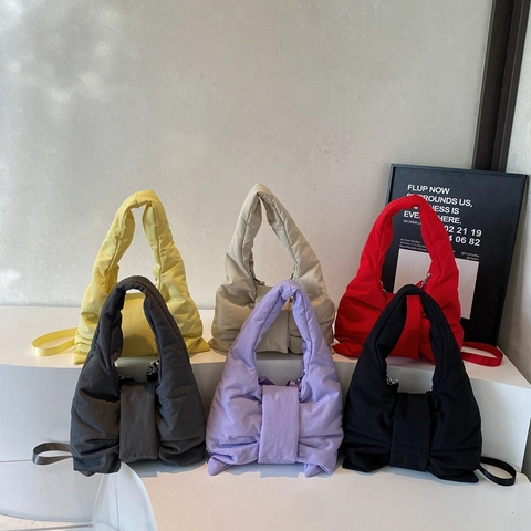 Quilted Puffy Shoulder Bag Large Bow Shaped Padded Cloud Handbag Large Capacity Daily Commuting For Women