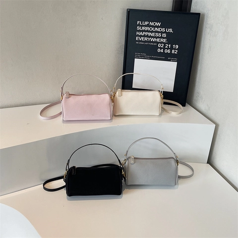 Women Pebbled PU Leather Barrel Crossbody Bag Cylinder Handbag With Top Handle Adjustable Strap For Daily Commute Casual