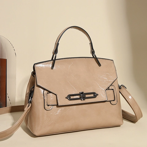 Bolso De Mano Para Mujer Cuero PU Brillante Textura De Cera Bolso De Hombro Estilo Urbano Retro Con Hebilla Metálica