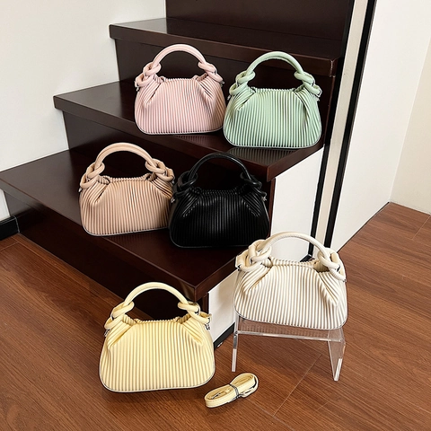 Pleated Ruched PU Leather Crossbody Bag For Women With Knotted Handle Detachable Shoulder Strap Chic Cloud Handbag