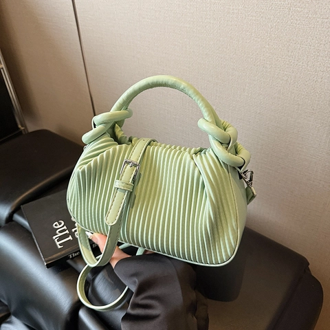 Pleated Ruched PU Leather Crossbody Bag For Women With Knotted Handle Detachable Shoulder Strap Chic Cloud Handbag