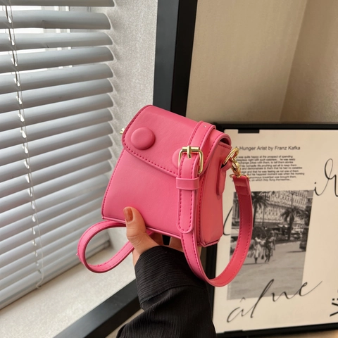 Mini Bolso Bandolera Para Niñas Cuero PU Retro Doble Hebilla Niños Bolso De Hombro Moda Simple Color Sólido