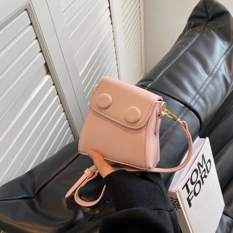 Mini Bolso Bandolera Para Niñas Cuero PU Retro Doble Hebilla Niños Bolso De Hombro Moda Simple Color Sólido