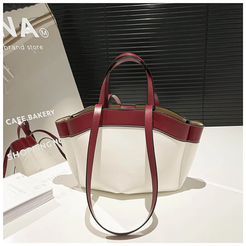 Bolso Tote Minimalista De Cuero PU Color Contrastante Gran Capacidad Bolso De Hombro Con Bolsa Interior Chic Para Mujer