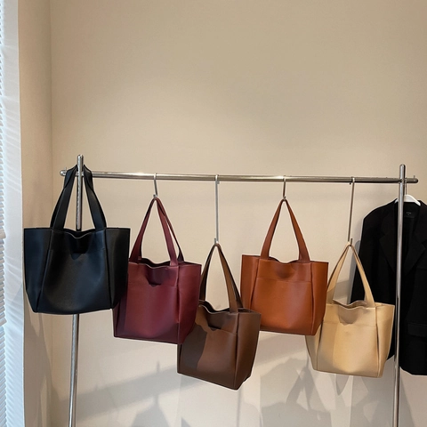 Borsa Tote Grande Capacità Donna Pelle PU Trama Lychee Minimalista Borsa A Mano Con Tasca Frontale Versatile