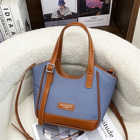 Damen Tote Bag Große Kapazität PU Leder Stoff Spleißen Minimalistische Koreanische Schultertasche Verstellbarer Gurt