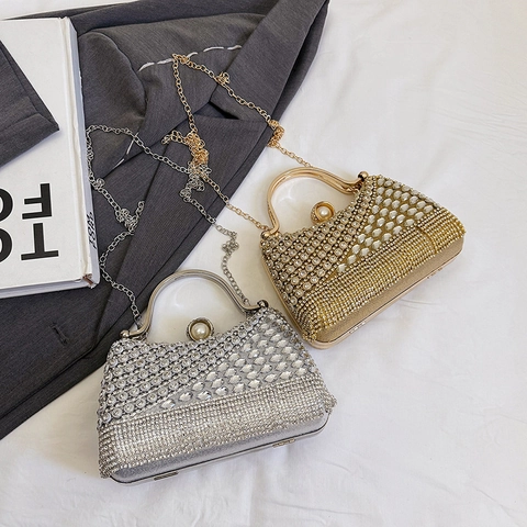 Borsa Da Sera Strass Frangia Lusso Matrimonio Festa Borsa A Mano Con Chiusura Perla Artificial E Tracolla A Catena Per Donna