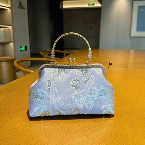 Floral Embroidery Evening Bag With Artificial Pearl Handle Shell Shape Women PU Leather Handbag Detachable Metal Chain