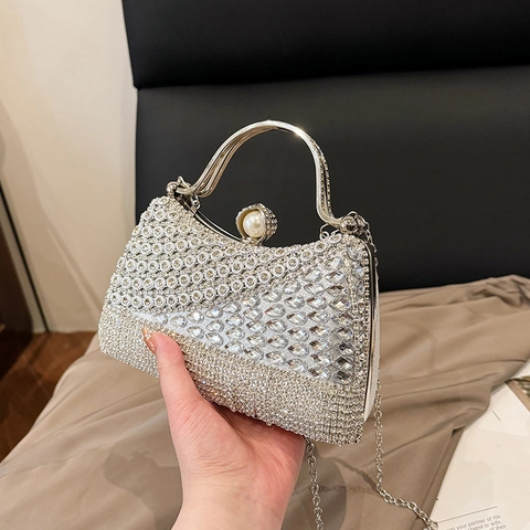 Borsa Da Sera Strass Frangia Lusso Matrimonio Festa Borsa A Mano Con Chiusura Perla Artificial E Tracolla A Catena Per Donna