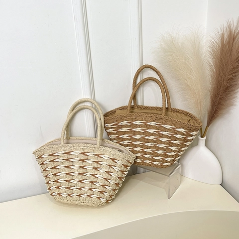 Borsa Tote In Paglia Estiva Grande Capacità Borsa A Mano Da Spiaggia Donne Stile Vacanza Intrecciata A Mano Cerniera