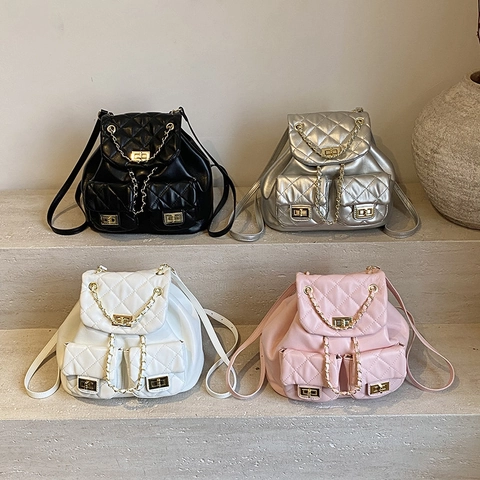 Zaino Trapuntato In Pelle PU A Rombi Da Donna Con Catena Dorata E Chiusura A Girello Piccola Borsa Da Pendolare