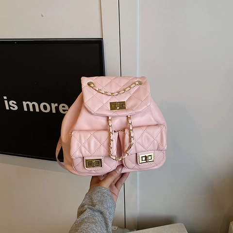 Zaino Trapuntato In Pelle PU A Rombi Da Donna Con Catena Dorata E Chiusura A Girello Piccola Borsa Da Pendolare