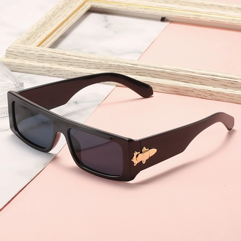Fashion Rectangular Sunglasses PC Frame AC Lens UV400 Protection Vintage Square Eyewear With Metal Decor For Women Men