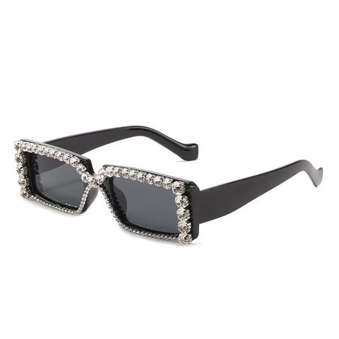 Mode Quadratische Strass Sonnenbrille Für Damen Vintage Besetzte PC Metall Rahmen UV400 Trendige Rechteckige Party Brille