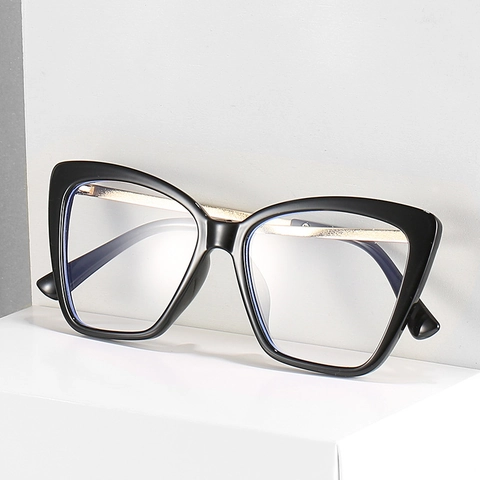 Occhiali da Vista Occhio di Gatto Anti Luce Blu per Donna Montatura Quadrata Grande PC Metallo Occhiali alla Moda