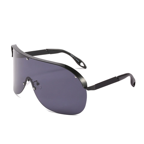 Oversized Shield Sunglasses One Piece Lens UV400 Protection Plastic Metal Frame Rivet Decor Street Hip Hop Style Unisex