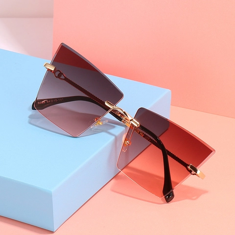 Lunettes De Soleil Carrées Sans Monture Pour Femmes Monture En Métal Dégradé PC UV400 Mode Rétro Géométrique