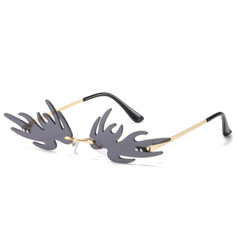 Damen Flammenform Randlose Sonnenbrille Party Hip Hop Funky Modebrille Metallrahmen UV400 Schutz Brille