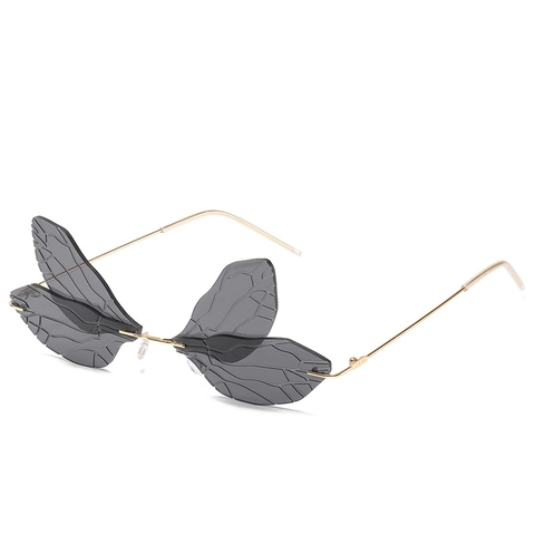 Dragonfly Flügel Sonnenbrille Randlos Metallrahmen UV400 Schutz Steampunk Vintage Gradient Trendy Für Frauen