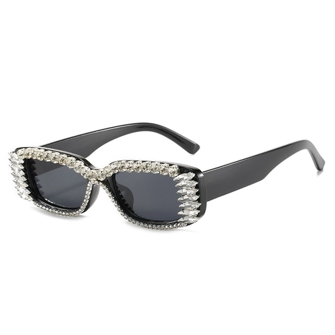 Rectangle Sunglasses Rhinestone Encrusted UV400 Protection Party Y2K Retro Gothic Spiky Crystal Decor Women