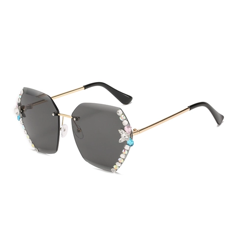 Oversized Rimless Sunglasses Rhinestone Inlaid Polygon Gradient Lenses UV400 Fashion Eyewear For Women Party