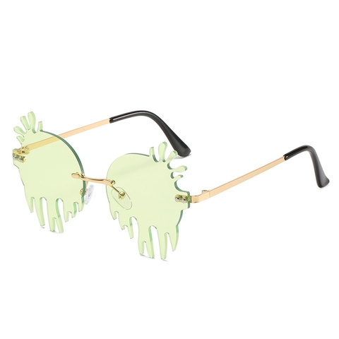 Randloze Smeltende Druppelende Zonnebril Onregelmatige Vlamvorm Goud Metalen Frame UV400 Bescherming Party Bril Vrouwen