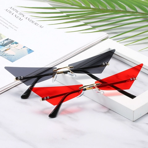 Gafas De Sol Ojo De Gato Sin Montura Triangulares Marco Pequeño Patas De Metal Protección UV400 Moda Streetwear Para Mujeres