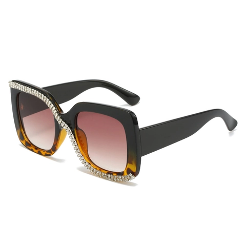 Lunettes De Soleil À Grand Cadre Carré À La Mode Avec Strass Protection UV400 Verres En PC Monture Dégradée Pour Femmes
