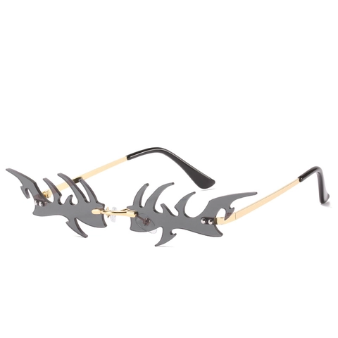 Lunettes De Soleil Flamme Sans Monture PC Lentille Or Cadre Métallique Punk Y2K Tendance Fête Festival