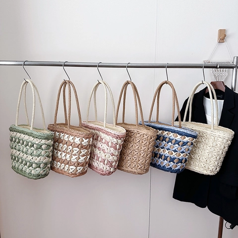 Borsa Tote In Paglia Intrecciata Vacanze Estive Al Mare Borsa A Mano Grande Capacità Stile Rustico