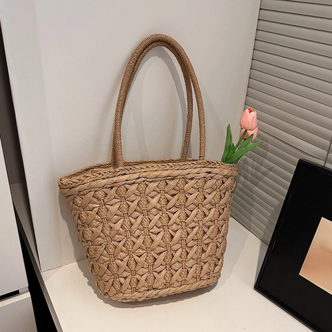 Borsa Tote In Paglia Intrecciata Vacanze Estive Al Mare Borsa A Mano Grande Capacità Stile Rustico