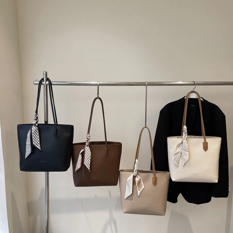 Bolso Tote De Cuero PU De Gran Capacidad Con Pañuelo Decorativo Color De Contraste Bolso De Hombro Para Mujer Oficina