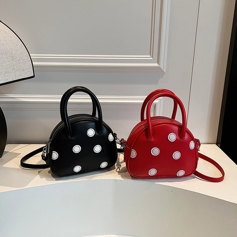 Sac Bandoulière Demi-Cercle À Pois Cuir PU Forme Coquille Sac À Main Pour Femmes Style Rétro Simple