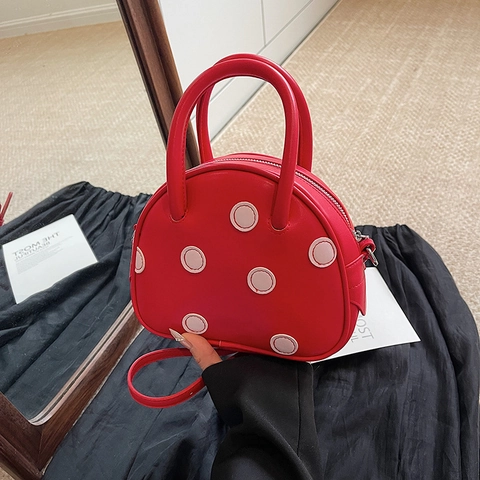 Sac Bandoulière Demi-Cercle À Pois Cuir PU Forme Coquille Sac À Main Pour Femmes Style Rétro Simple