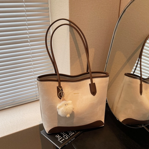 Borsa Tote Da Donna Alla Moda Grande Capacità Pelle PU Tessuto Giunzione Pendolare Borsa A Spalla Sotto L'ascella Con Ciondolo