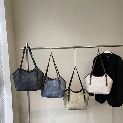 Borsa Tote Vintage In Pelle PU Grande Capacità Trama Marmorizzata Borsa A Tralla Donna Pendolare Ufficio