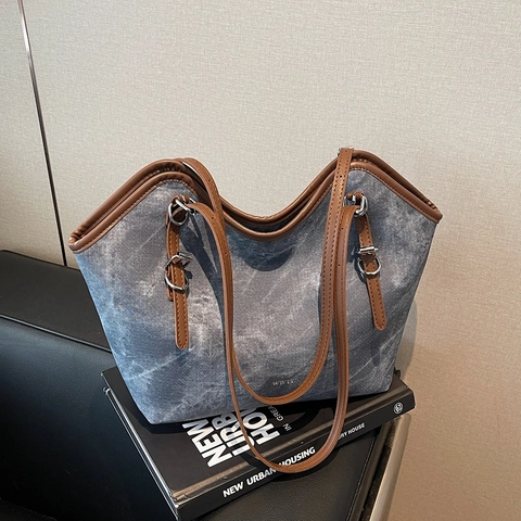 Borsa Tote Vintage In Pelle PU Grande Capacità Trama Marmorizzata Borsa A Tralla Donna Pendolare Ufficio
