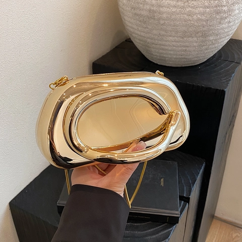 Avondtas Metallic Spiegel Harde Schaal Clutch Met C-Handvat Afneembare Kettingriem Voor Dames Bruiloft Feest Chic