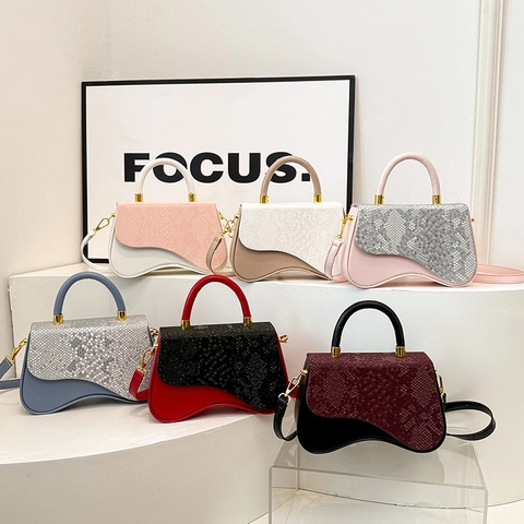Borsa A Tracolla Da Donna Moda Pelle PU Patta Motivo Serpente Fondo Ondulato Irregolare Borsa A Mano Colore A Contrasto