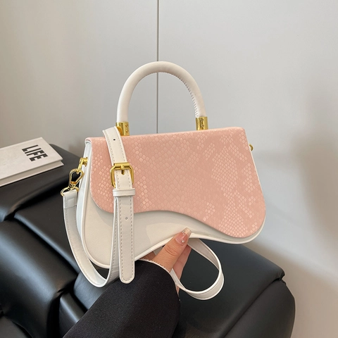 Borsa A Tracolla Da Donna Moda Pelle PU Patta Motivo Serpente Fondo Ondulato Irregolare Borsa A Mano Colore A Contrasto