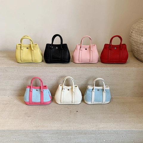 Mini Handbag Women Chic Pebble PU Leather Denim Contrast Color Shoulder Bag With Detachable Strap Fashion Tote