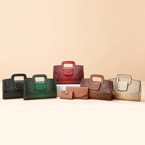 Borsa A Mano Portafoglio E Pochette Coccodrillo Goffrato Pelle PU Manico Superiore Tracolla Moda Versatile Donna