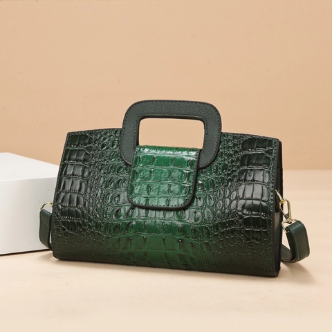 Borsa A Mano Da Donna Motivo Coccodrillo Pelle PU Vintage Borsa A Tracolla Con Manico Cavo Tracolla Rimovibile