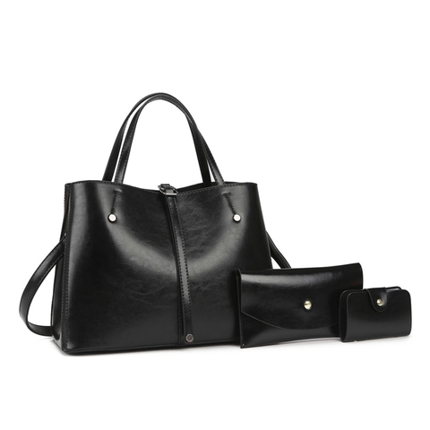 Vintage Women PU Leather Tote Bag Wallet And Card Holder Glossy Large Capacity Shoulder Crossbody Handbag With Stitching Detail