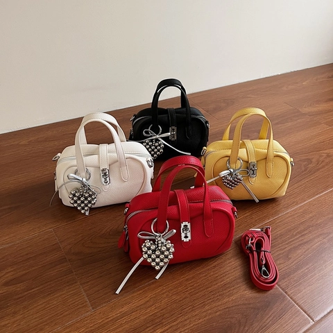 Borsa A Spalla Da Donna In Pelle PU Granulata Ciondolo A Cuore Borsa A Mano Tracolla Moda Versatile Manico Superiore