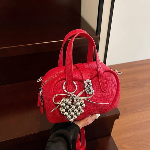 Borsa A Spalla Da Donna In Pelle PU Granulata Ciondolo A Cuore Borsa A Mano Tracolla Moda Versatile Manico Superiore